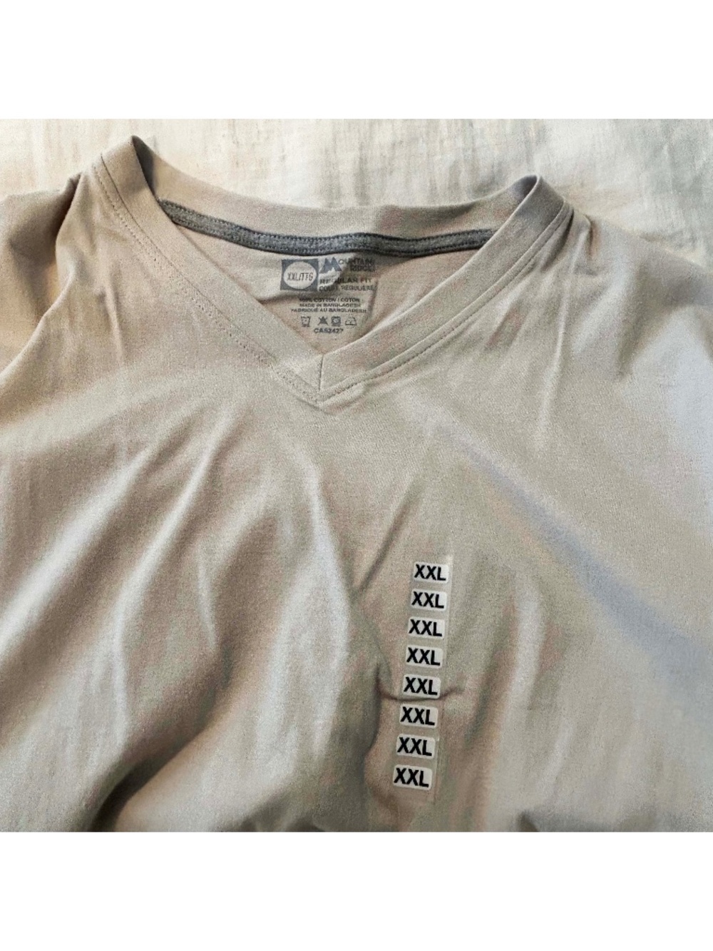 T-SHIRT, LIGHT GREY, SIZE 2XL, PURE COTTON, SHORT SLEEVES, VEE NECK, STRETCHY,